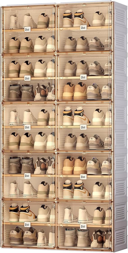 ANTBOX Portable Shoe Rack Organizer for Closet Entryway, Stackable Sneaker Storage Shoe Cabinet with Magnetic Clear Door, Large Plastic Storage containers Bins with Lids 10 Tiers 40 Pairs